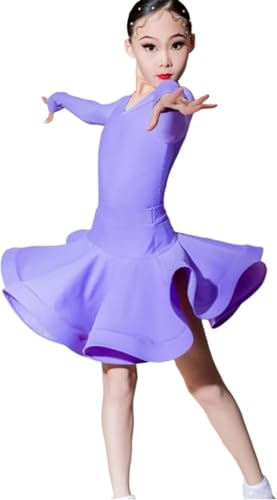 DgtZyrih Mädchen Latin Tanz Kleid Langarm Split Tanz Übung Rock Wettbewerb Tanzbekleidung Ballsaal Karneval Party Swing Rock Slim Fit Bühne Performance Kostüm,A8,160 von DgtZyrih