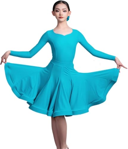 DgtZyrih Mädchen Latin Tanz Kleid Waltz Tango Jazz Salsa Rumba Modern Dance Rock 2 Stück Tanz Performance Kostüm mit Trikot und Rock Wettbewerb Tanzbekleidung,A14,160 von DgtZyrih