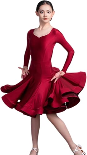 DgtZyrih Mädchen Latin Tanz Kleid Waltz Tango Jazz Salsa Rumba Modern Dance Rock 2 Stück Tanz Performance Kostüm mit Trikot und Rock Wettbewerb Tanzbekleidung,A8,160 von DgtZyrih