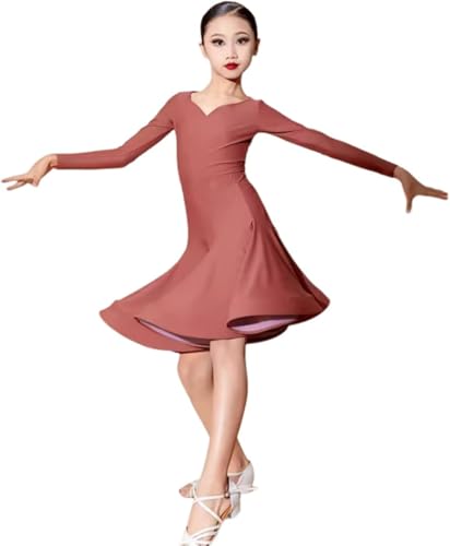 DgtZyrih Mädchen Latin Tanzkleid, Kinder Langarm Ballsaal Tanzkleid, Kind Salsa Rumba Cha Cha Samba Tango Wettbewerb Rock Bühne Performance Kostüm Tanzkleidung,A8,XS von DgtZyrih