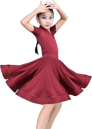 DgtZyrih Mädchen Latin Tanzkleid, großer Schaukelrock, Slim Fit 2-teiliges Set, Wettbewerb Tanzbekleidung, Ballsaal Salsa Tango Performance Kostüm Tanz Übung Outfit,A3,150 von DgtZyrih