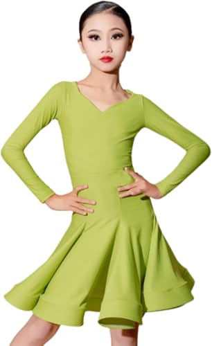 DgtZyrih Mädchen Latin Tanzkleid Standard Wettbewerb Tanzbekleidung Professionelle Bühne Performance Kostüm Split Tanz Übung Kleidung Set mit Trikot und Rock,A9,110 von DgtZyrih