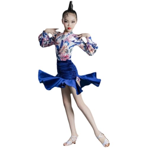 DgtZyrih Mädchen Latin Tanzkleid Trikot Top mit Rock 2-teiliges Ballett Tanzkleid Jazz Latin Performance Kostüm Moderne Tanzbekleidung Gesellschaftsröcke Tanz Übung Outfit,Blau,180 von DgtZyrih