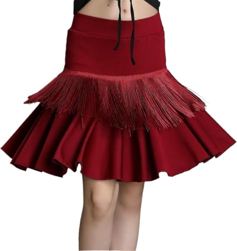 DgtZyrih Mädchen Tanz Kurzer Rock, Trompetenförmiger Rüschentanz Übungskleidung Quaste Wettbewerb Performance Kostüm für Gesellschaftstanz Tango Salsa Tanzkleid,Rot,140 von DgtZyrih