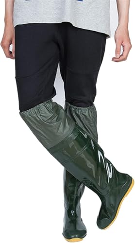 DgtZyrih Wathosen Angelstiefel, leichte Regenstiefel PVC/Nylon rutschfeste Elastizität Gummihose mit Stiefeln, Dicke und hohe Wads Stiefel Hosen Größe 35-45 für Männer Damen,Grün,45 von DgtZyrih