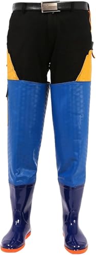 DgtZyrih wasserdichte Hüft-Wathosenhosen Strapazierfähiges PVC/Nylon Verstellbare Angelregenstiefel Bunte Overalls rutschfeste Gummistiefel Weiche Sohle Jagdschuhe für Männer Frauen,Blau,38 von DgtZyrih