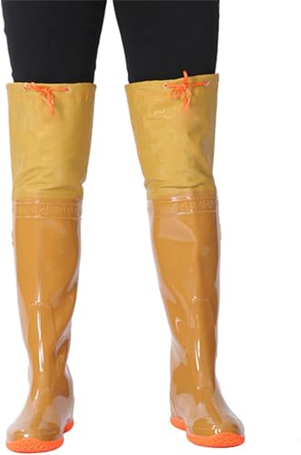 DgtZyrih wasserdichte Wathosen Wathosen Mehrzweck-Regenstiefel aus PVC/Nylon 60 cm hoch Atmungsaktive langlebige Angelstiefel Leichter Gummischuh rutschfeste Jagdstiefel für Männer Frauen,Gelb,35 von DgtZyrih