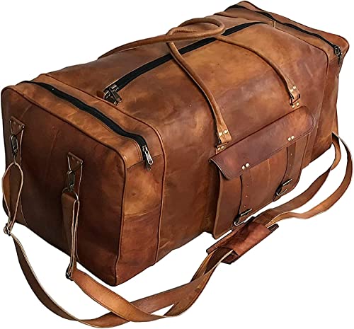 Große Leder Herren 32" Travel Weekend Travel Overnight Tragetasche Braun 32" von Dhk Devil Hunter Killer