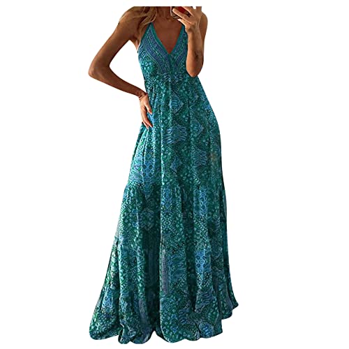 Dhyuen Damen Strandkleider Ärmellos Maxikleid Boho Schulterfreies Urlaubskleidung Lässiges Loose Damen Kleider V Ausschnitt Tank Rock Cocktailkleid Sommerkleid Partykleider Rockabilly von DHYUEN