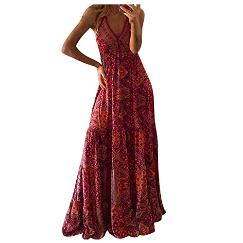 Dhyuen Damen Strandkleider Ärmellos Urlaubskleidung Boho V Ausschnitt Partykleider Lässiges Loose Damen Kleider Schulterfreies Maxikleid Sommerkleid Tank Rock Rockabilly Cocktailkleid von Dhyuen