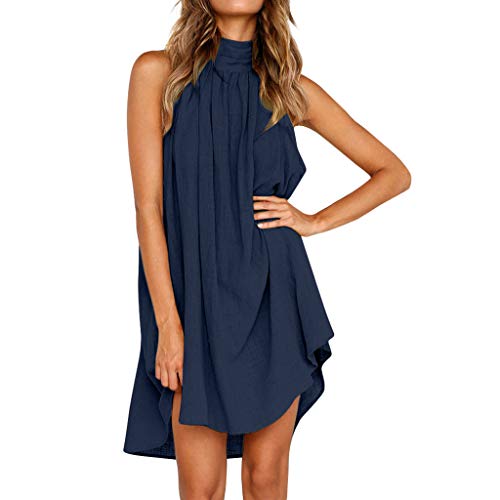 Dhyuen Damen Strandkleider Kurzarm Urlaubskleidung Ärmellos Bequemer Sommerkleid Retro Damen Kleider Lässiges Loose Blusenkleid Freizeitkleid Lässiges Leichte Midi-Hemdkleid Casual Leicht von Dhyuen