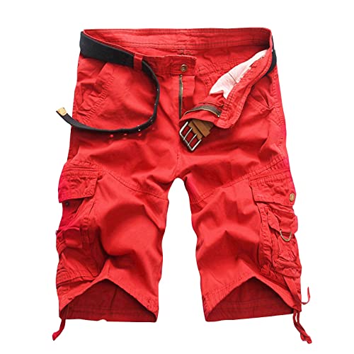 Dhyuen Jogginghose Herren Sommer Freizeit Trekkinghose Wanderhose Casual Outdoor Sommer Sport Hose Für Männer Elastischer Bund Sommerhose Bermuda Shorts Herren Sporthose Laufshorts（32,3-Red） von Dhyuen