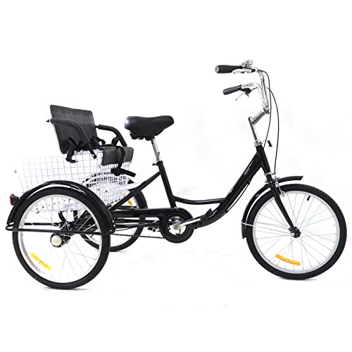 DiLiBee 20” Dreirad für Erwachsene, Trike-Fahrrad, Cruise Tricycle, Cityräder mit Kindersitz und Einkaufskorb, Einzelne Geschwindigkeit, Schwarz von DiLiBee