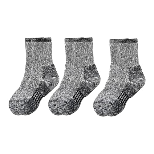 Dickly 3 Paar Kinder-Wollsocken für kaltes Wetter im Winter für Schneesport-Outdoor-Aktivitäten, Schwarz 33 bis 38 von Dickly