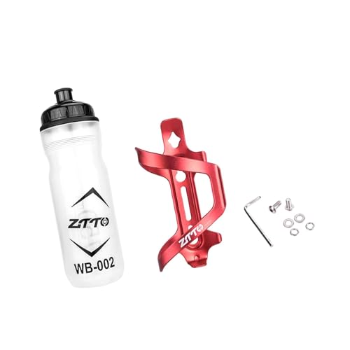 Dickly 750 ml Mountainbike-Wasserflaschenhalter mit Flasche, Wasserflasche, stilvoller tragbarer, Leichter Käfig aus Aluminiumlegierung zum Radfahren, ROT von Dickly