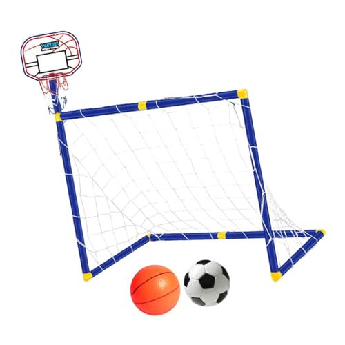 Dickly Basketballkorb mit Fußballtornetz, Fußballtor, Basketballständer, zusammenklappbar, mit Rahmen-Set für Outdoor, Kinder, Weiß von Dickly