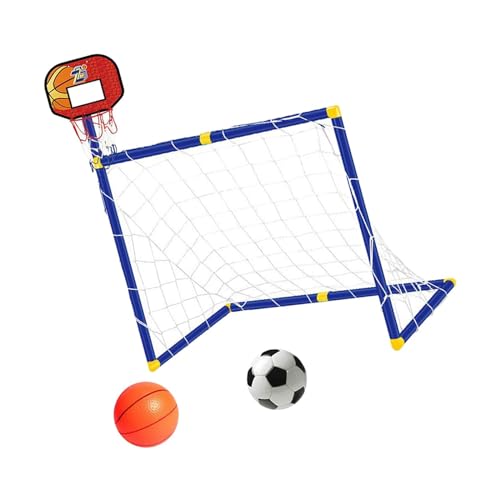 Dickly Basketballkorb mit Fußballtornetz, Fußballtore für, 2-in-1-Fußballausrüstung, Netz für drinnen und draußen, Rot von Dickly