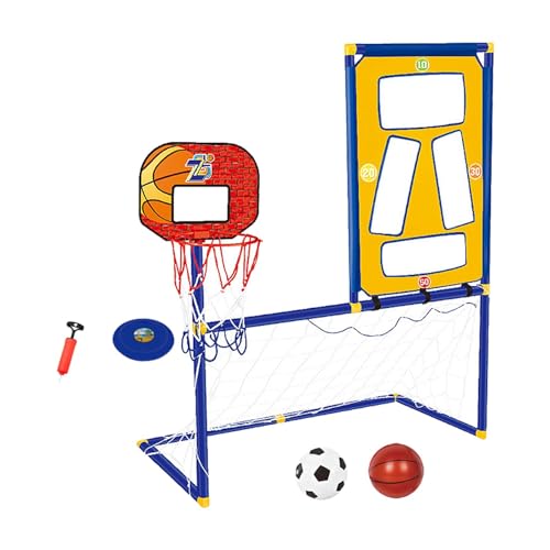 Dickly Fußballtor-Basketballbrett-Scheibenständer, 3 in 1, platzsparend, zum Üben, mit Rahmen, tragbares Sporttorspielzeug, für draußen und drinnen von Dickly