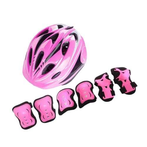 Dickly Kinder-Fahrradhelm, Knieschoner-Set, Handgelenkschoner, Kopfbedeckung, atmungsaktive Ellenbogenschoner, Fahrradhelm für Outdoor-Sportarten, Klettern, ROSA von Dickly