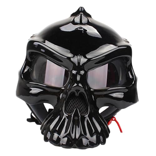 Dickly Totenkopf-Motorradhelm, Schutzausrüstung für Männer und Frauen, kreativer offener Aufprallschutz, Fahrradhelm, Rennradhelm, Schwarz glänzend, XL von Dickly