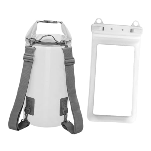 Dickly Wasserdichter Dry Bag-Rucksack, wasserdichte Aufbewahrungstasche mit Telefontasche, tragbarer, Leichter Rolltop-Sack für den Strand-Wasserpark, Weiß von Dickly