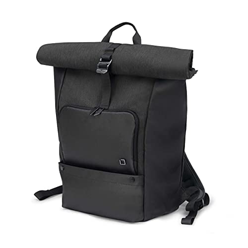 DICOTA D31496 Backpack STYLE Rucksack 13-15,6 Zoll – Rolltop Rucksack mit gepolstertem Notebookfach für Laptops, praktische Seitenfächer, schwarz von Dicota