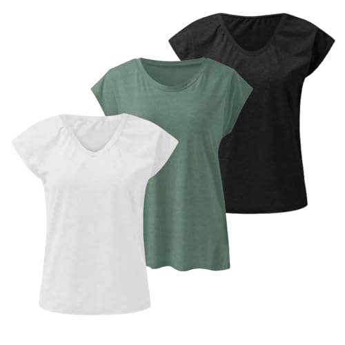 3er Pack Unterhemden Tshirt Damen Basic Essentials Baumwolle Oberteile Für Women Oversize T-Shirts Top Sportshirt Funktionsshirt,01 Schwarz + Weiss + Gn1,XL von Didadihu