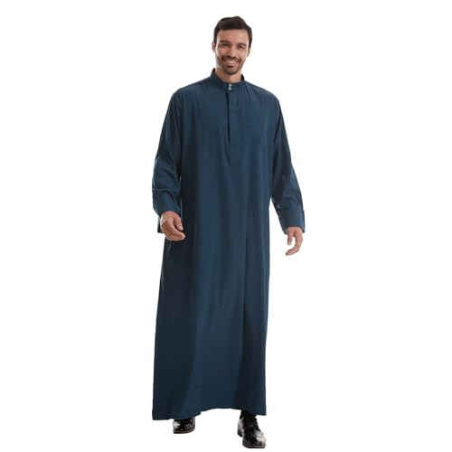 Abaya Herren,Namaz Elbisesi Erkek Djellaba Herren Retro Muslim Kaftan Islamisch Royalty Dubai Kandoura O-Ausschnitt Lose Lange Ärmel Robe Tuniken Abaya von Didadihu