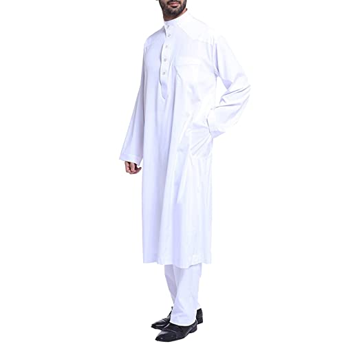 Abaya Männer,Jalabiya Herren Gebetskleidung Männer Retro Islamisch Abaya Lose O-Ausschnitt Kaftan Lange Ärmel Muslim Royalty Dubai Kandoura Tuniken Robe von Didadihu