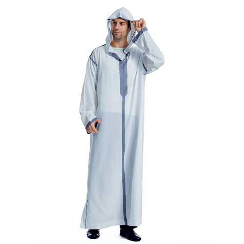 Abaya Muslim Herren,Kaftan Herren Thobe Herren Lose Royalty Dubai Kaftan Muslim O-Ausschnitt Tuniken Islamisch Lange Ärmel Retro Robe Abaya Kandoura von Didadihu