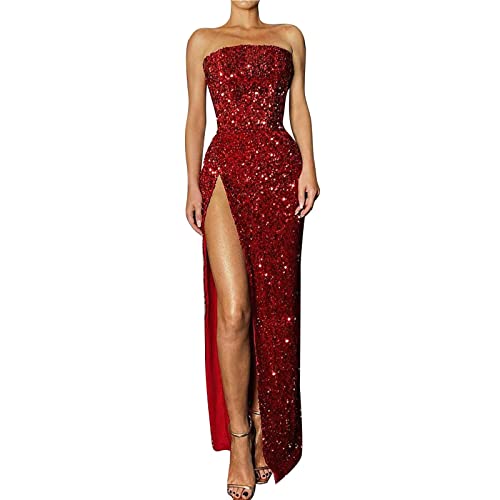 Abendkleid Damen Lang Pailletten Ballkleider One Shoulder Glitzer Abschlusskleid Abendkleide A-Line Ärmellos Cocktailkleid Prinzessin Wickelkleid Rückenfreies,Rot,M Abendkleid Damen Lang Pailletten Ballkleider One Shoulder Glitzer Abschlusskleid Abendkleide A-Line Ärmellos Cocktailkleid Prinzessin Wickelkleid Rückenfreies,Rot,M von Didadihu