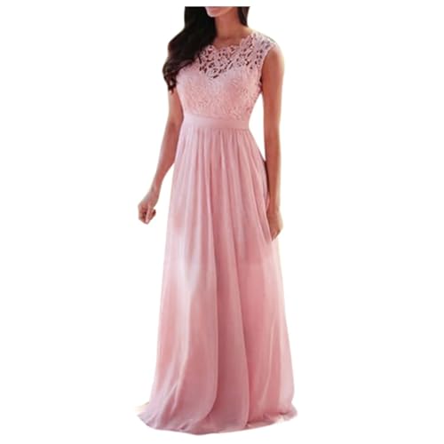 Abendkleid Lang Damen Elegant für Hochzeit Spitzen Rundhals ärmellos A Linie Chiffon Festlich Kleid Lange Ballkleider Brautjungfernkleider Cocktailkleid Spitzenkleid,Rosa,S Abendkleid Lang Damen Elegant für Hochzeit Spitzen Rundhals ärmellos A Linie Chiffon Festlich Kleid Lange Ballkleider Brautjungfernkleider Cocktailkleid Spitzenkleid,Rosa,S von Didadihu
