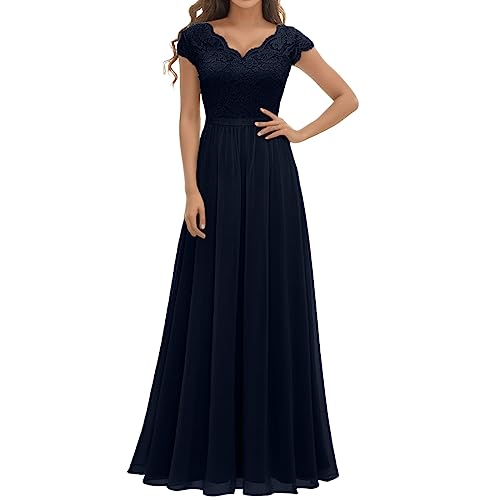 Abendkleid Lang Damen Elegant für Hochzeit v Ausschnitt Kurzarm A Linie Chiffon Festlich Maxi Kleid Ballkleider Mit Spitzen Ärmeln Brautjungfernkleider Cocktailkleid Spitzenkleid,Blau,XL Abendkleid Lang Damen Elegant für Hochzeit v Ausschnitt Kurzarm A Linie Chiffon Festlich Maxi Kleid Ballkleider Mit Spitzen Ärmeln Brautjungfernkleider Cocktailkleid Spitzenkleid,Blau,XL von Didadihu