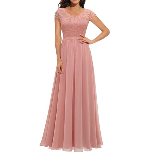Abendkleid Lang Damen Elegant für Hochzeit v Ausschnitt Kurzarm A Linie Chiffon Festlich Maxi Kleid Ballkleider Mit Spitzen Ärmeln Brautjungfernkleider Cocktailkleid Spitzenkleid,Rosa,XL Abendkleid Lang Damen Elegant für Hochzeit v Ausschnitt Kurzarm A Linie Chiffon Festlich Maxi Kleid Ballkleider Mit Spitzen Ärmeln Brautjungfernkleider Cocktailkleid Spitzenkleid,Rosa,XL von Didadihu