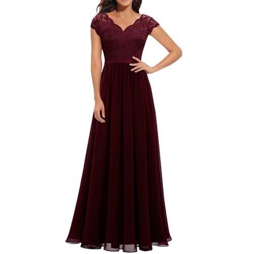 Abendkleid Lang Damen Elegant für Hochzeit v Ausschnitt Kurzarm A Linie Chiffon Festlich Maxi Kleid Ballkleider Mit Spitzen Ärmeln Brautjungfernkleider Cocktailkleid Spitzenkleid,Rot,L Abendkleid Lang Damen Elegant für Hochzeit v Ausschnitt Kurzarm A Linie Chiffon Festlich Maxi Kleid Ballkleider Mit Spitzen Ärmeln Brautjungfernkleider Cocktailkleid Spitzenkleid,Rot,L von Didadihu