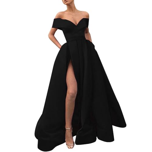Abendkleider Damen Lang Rückenfreies Abschlusskleid A-Line Tüll Partykleid Abendkleide Mit Schlitz Ärmellos Cocktailkleid Wickelkleid Hochzeitskleid Off Shoulder,Schwarz,M Abendkleider Damen Lang Rückenfreies Abschlusskleid A-Line Tüll Partykleid Abendkleide Mit Schlitz Ärmellos Cocktailkleid Wickelkleid Hochzeitskleid Off Shoulder,Schwarz,M von Didadihu