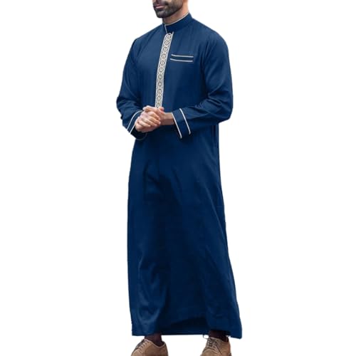 Afghanische Kleidung,Abaya Herren Abaya Muslim O-Ausschnitt Kandoura Islamisch Royalty Dubai Kaftan Lose Lange Ärmel Retro Tuniken Abaya Robe von Didadihu