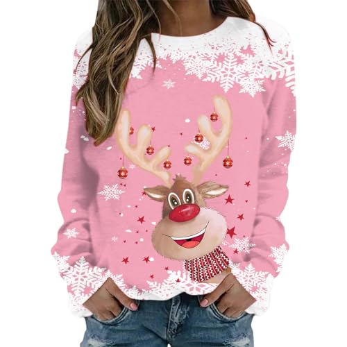 Amazon Meine Bestellungen,Weihnachtspullover Damen Weihnachts Pullover Xmas Pärchen Teenager Mädchen Merry Christmas Langarmshirt Weihnachtsshirt Sweatshirt,Rosa,S von Didadihu