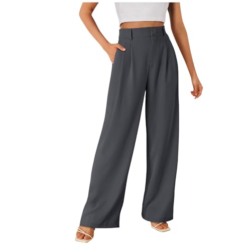 Anzughose Damen Business Weite Hosen Lässig Locker Gerade Beinform Stoffhose Marlenehose Hohe Taille Mit Tasche Sommer Hose Hosenanzüge Für Damen,02 Grau,M Anzughose Damen Business Weite Hosen Lässig Locker Gerade Beinform Stoffhose Marlenehose Hohe Taille Mit Tasche Sommer Hose Hosenanzüge Für Damen,02 Grau,M von Didadihu