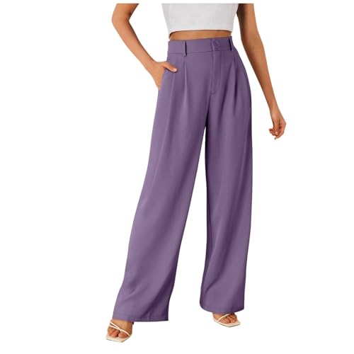 Anzughose Damen Business Weite Hosen Lässig Locker Gerade Beinform Stoffhose Marlenehose Hohe Taille Mit Tasche Sommer Hose Hosenanzüge Für Damen,02 Lila,S Anzughose Damen Business Weite Hosen Lässig Locker Gerade Beinform Stoffhose Marlenehose Hohe Taille Mit Tasche Sommer Hose Hosenanzüge Für Damen,02 Lila,S von Didadihu
