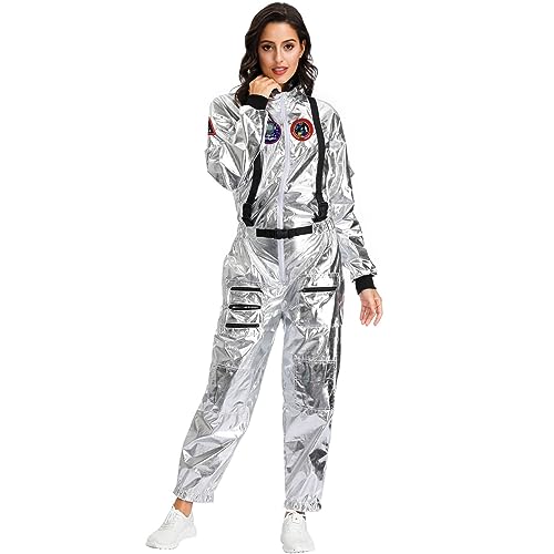 Astronaut Partnerlook Kostüm Overall Für Erwachsene Weltall Alien Kostüm Herren Damen Kinder Astronauten Kostüm Karneval Kostüm Space Kostüm Silber Weiss von Didadihu