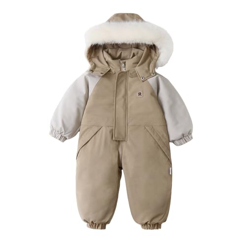 Baby Strampler Schneeanzug Winter Wollwalk Overall 86 92 104 110 Mit Kapuze Reißverschlüsse Skianzug Winteranzug Für Mädchen Jungen Kinder Softshellanzug,03 Khaki,2-3 Jahre von Didadihu