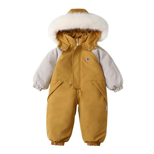 Baby Strampler Schneeanzug Winter Wollwalk Overall 86 92 104 110 Mit Kapuze Reißverschlüsse Skianzug Winteranzug Für Mädchen Jungen Kinder Softshellanzug,04 Gelb,3-4 Jahre von Didadihu