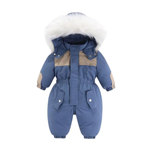 Baby Strampler Schneeanzug Winter Wollwalk Overall 86 92 104 110 Mit Kapuze Reißverschlüsse Skianzug Winteranzug Für Mädchen Jungen Kinder Softshellanzug,Dark Blue,3-4 Jahre von Didadihu