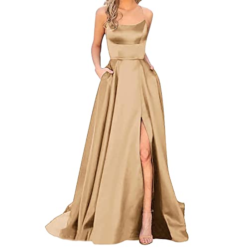 Ballkleider Off Shoulder Kleider Damen Lang Elegant Hochzeit A-Linie Criss-Cross Satin Spaghetti Party Prom Maxi Dress Abendkleider Schlitz Brautkleid Festkleider Damen,Khaki,L Ballkleider Off Shoulder Kleider Damen Lang Elegant Hochzeit A-Linie Criss-Cross Satin Spaghetti Party Prom Maxi Dress Abendkleider Schlitz Brautkleid Festkleider Damen,Khaki,L von Didadihu