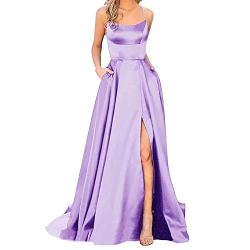Ballkleider Off Shoulder Kleider Damen Lang Elegant Hochzeit A-Linie Criss-Cross Satin Spaghetti Party Prom Maxi Dress Abendkleider Schlitz Brautkleid Festkleider Damen,Lila,XXL Ballkleider Off Shoulder Kleider Damen Lang Elegant Hochzeit A-Linie Criss-Cross Satin Spaghetti Party Prom Maxi Dress Abendkleider Schlitz Brautkleid Festkleider Damen,Lila,XXL von Didadihu