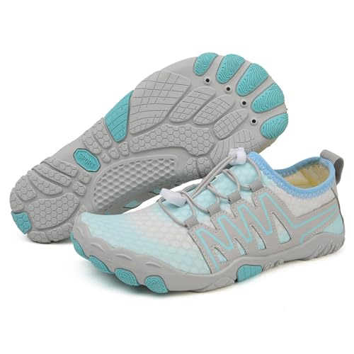 2024 Shoes Damen Herren Unisex Barfuss Schuhe Atmungsaktiv rutschfeste 2024 Shoes Barfußschuhe Wasserfest Minimalistische Outdoor Traillaufschuhe Strandschuhe Breite Sneaker,Light Blue,38.5 EU von Didadihu