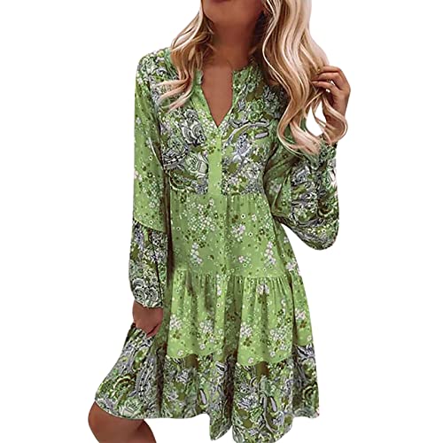 Blumenkleid Damen Sommerkleid Knielang Midi Elegant Boho Strandkleider Sommer Musselin ltalienische Tunika Kleider Leicht Blusenkleid Tunikakleid Freizeitkleider Luftige Stufenkleid,01 Grün,M Blumenkleid Damen Sommerkleid Knielang Midi Elegant Boho Strandkleider Sommer Musselin ltalienische Tunika Kleider Leicht Blusenkleid Tunikakleid Freizeitkleider Luftige Stufenkleid,01 Grün,M von Didadihu