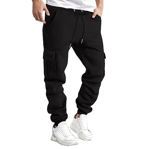 Breite Cargo Jogginghose Trainingshose Herren Freizeithose Sweatpants Gym Hose Herren Baumwolle Sporthose Trainingshose Men's Activewear Für Herren Jogginghose Baggy Lang 231,Schwarz,3XL von Didadihu