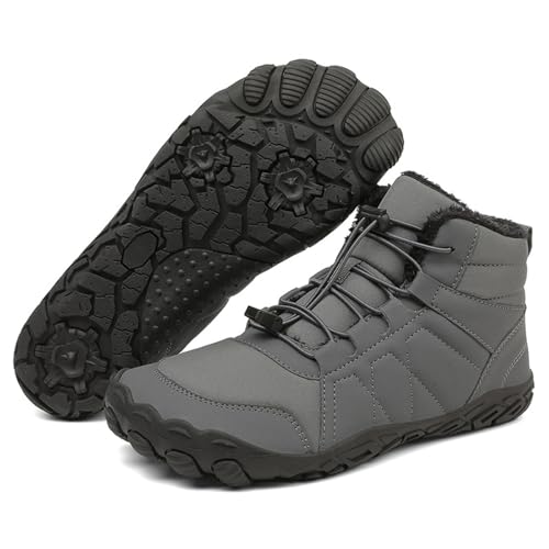 Breite rutschfeste barfuss Schuhe für Damen Herren Outdoor barfußschuhe Winterschuhe mit Warm Gefüttert barfuss Wildling Winter Schuhe Barfussschuhe Schneestiefel,04 Dunkelgrau,41/EU von Didadihu